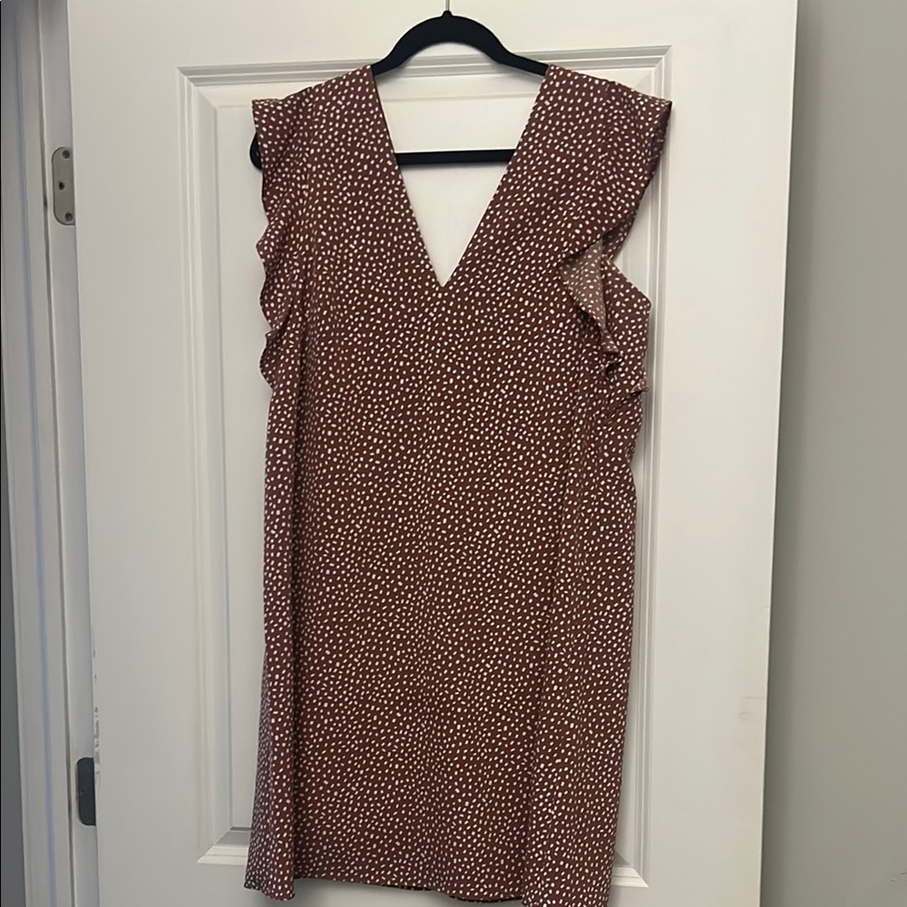 Express Brown and White Ruffle Mini Dress
